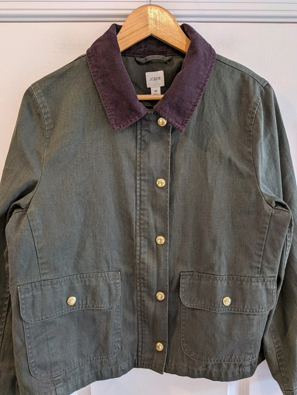 J. Crew Factory Cropped Field Jacket Mossy Green Brown Chore Barn Coat Size M